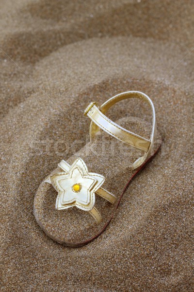 golden star sandal buried in summer beach sand Stock photo © lunamarina