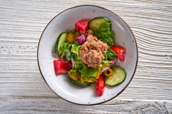 Salad bowl of tomato cucumber lettuce tuna Stock photo © lunamarina