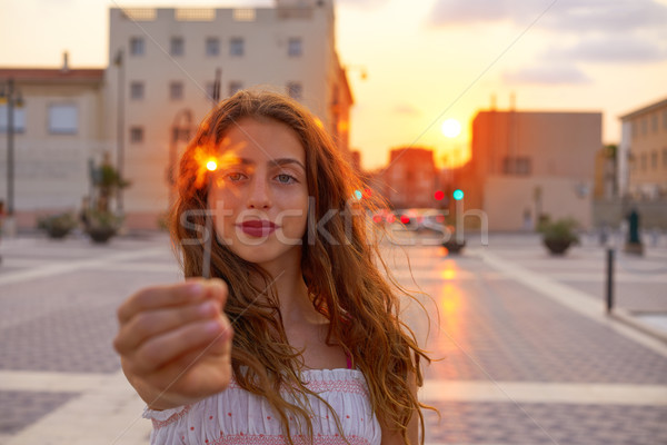 подростка девушка закат город небе счастливым моде Сток-фото © lunamarina