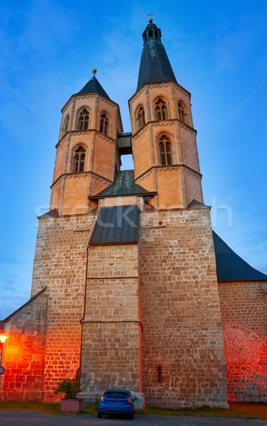 Stockfoto: Kerk · Duitsland · voorjaar · stad · zonsondergang · berg