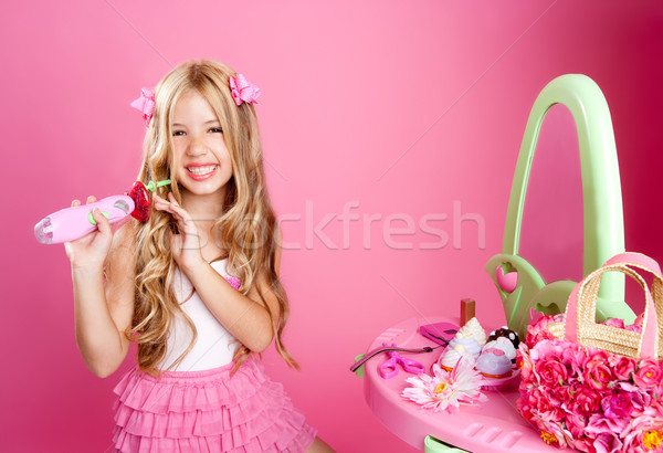 hairdresser blond fashion doll girl with hair curler Stock photo © lunamarina