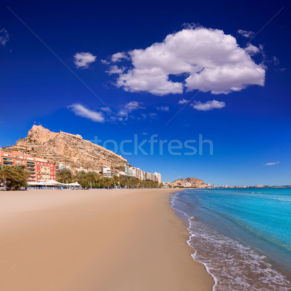 Alicante Postiguet beach and castle Santa Barbara in Spain Stock photo © lunamarina