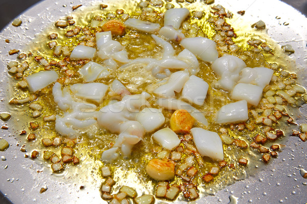 seafood paella from spain recipe with cuttlefish Stock photo © lunamarina