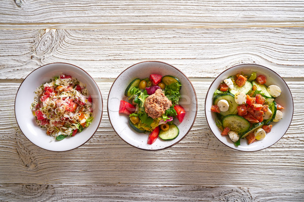 Salat Mischung Schalen gesunde Lebensmittel weiß Stock foto © lunamarina