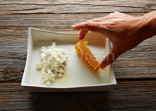 Cottage cheese honing honingraat dessert chef hand Stockfoto © lunamarina