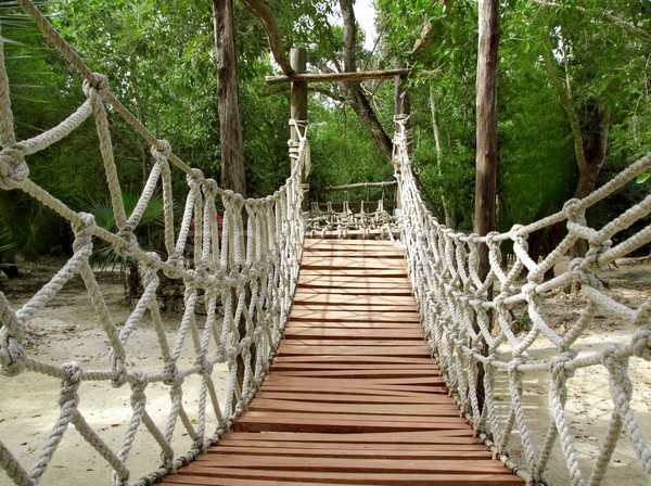 Adventure wooden rope jungle suspension bridge Stock photo © lunamarina