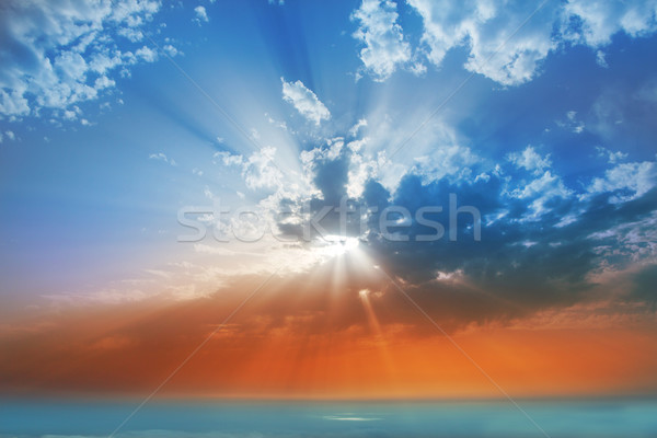 Stock foto: Sonnenuntergang · Himmel · Dunst · Meer · Wolken