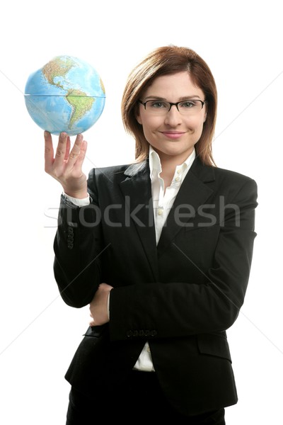 Zakenvrouw portret globale kaart geïsoleerd witte Stockfoto © lunamarina