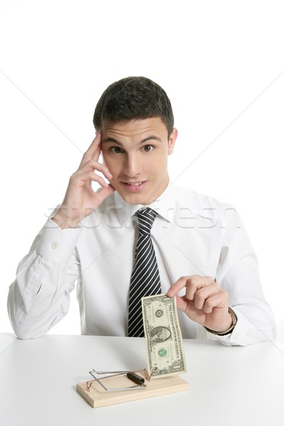 Сток-фото: бизнесмен · доллара · мыши · ловушка · изолированный · белый