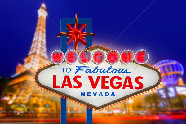 Welcome to Fabulous Las Vegas sign sunset with Strip Stock photo © lunamarina