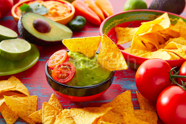 Mexican food nachos and guacamole chili sauce Stock photo © lunamarina