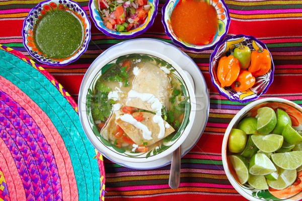 tortilla soup and mexican chili habanero sauces Stock photo © lunamarina