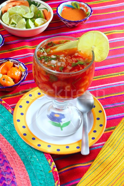 cocktail of shrimps mexican chili sauces lemon Stock photo © lunamarina