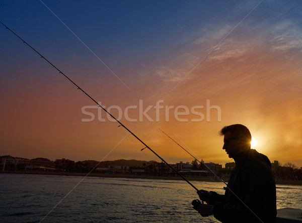 Angler Stange Fischerei Meer Strand Stock foto © lunamarina