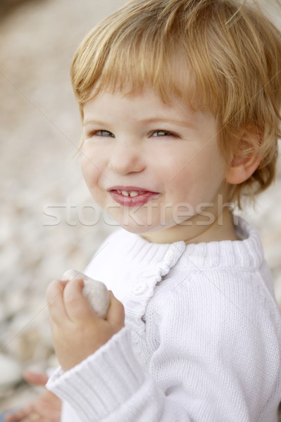 Stockfoto: Blond · jongen · glimlachend · stenen · portret · gezicht