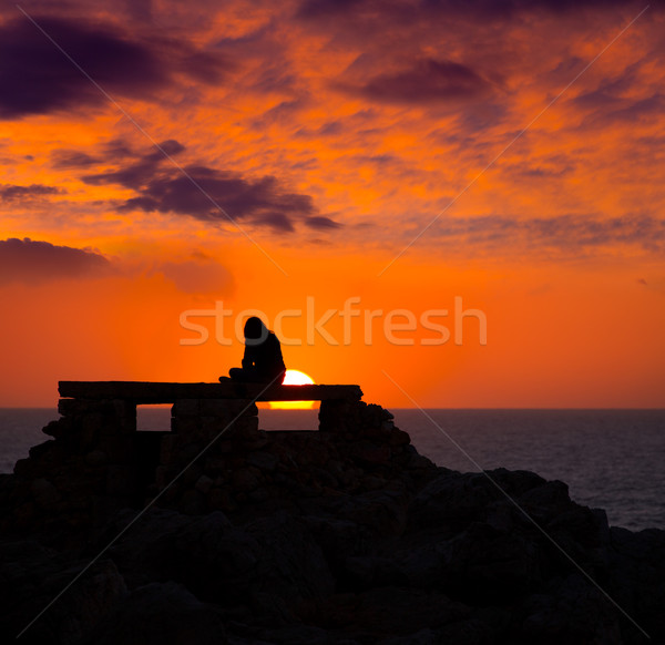 Stock photo: Ciutadella Menorca at Punta Nati sunset with girl
