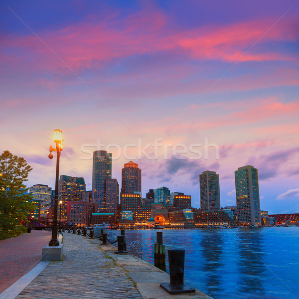 Boston tramonto skyline fan pier Massachusetts Foto d'archivio © lunamarina