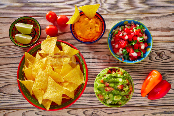 Stock fotó: Mexikói · étel · vegyes · nachos · chili · mártás · cheddar
