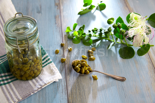 Capers pickled with plant and caper plant flower Stock photo © lunamarina