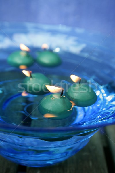 Foto stock: Verde · velas · azul · vidrio · tazón · agua