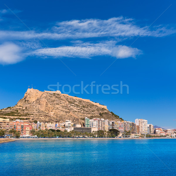 Alicante Postiguet beach and castle Santa Barbara in Spain Stock photo © lunamarina