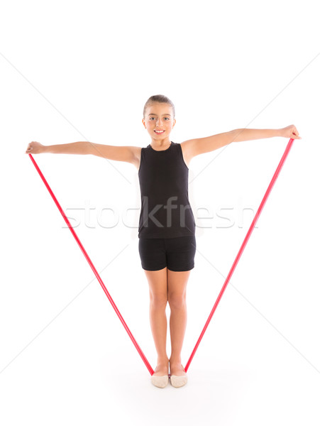Fitness rubber resistance band kid girl exercise Stock photo © lunamarina