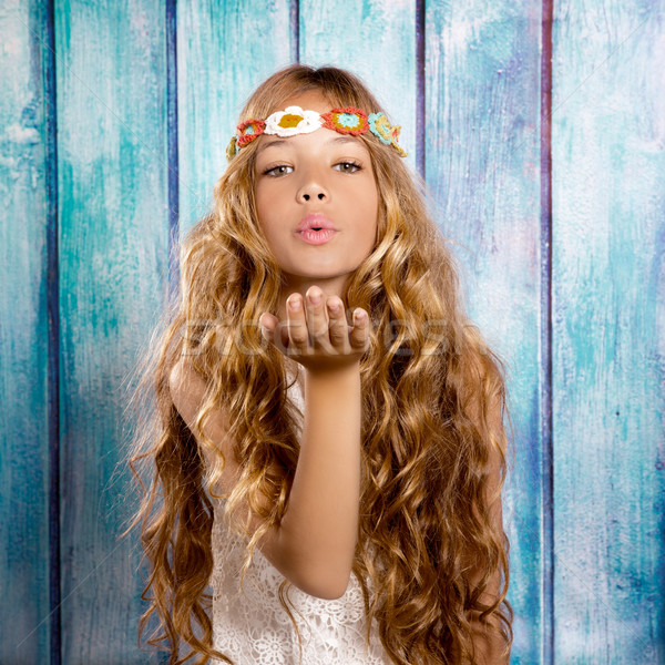 Blond hippie enfants fille bouche [[stock_photo]] © lunamarina