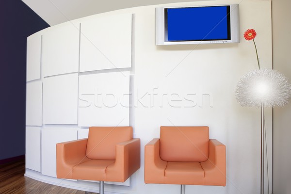 [[stock_photo]]: Modernes · bureau · lobby · orange · fleur · Nice