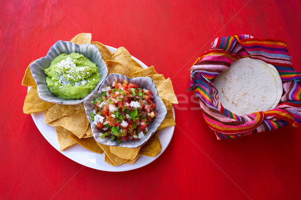 Stock photo: Mexican guacamole and pico gallo sauces