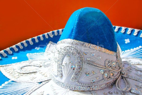 Blauw Mexicaanse hoed detail oranje Mexico Stockfoto © lunamarina