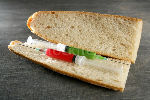 Dwa strzykawki chleba kanapkę lekarza menu Zdjęcia stock © lunamarina