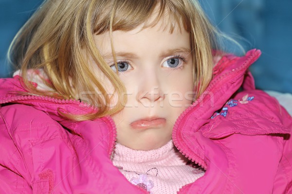 Stock fotó: Szomorú · kézmozdulat · szőke · kislány · portré · rózsaszín