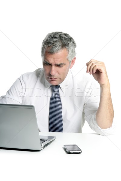 Zakenman senior grijs haar werken laptop laptop computer Stockfoto © lunamarina