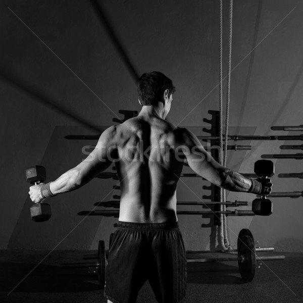 hex dumbbells man workout rear view at gym Stock photo © lunamarina