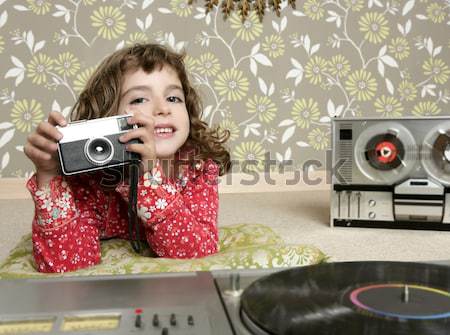 Super 8mm camera retro woman vintage room Stock photo © lunamarina