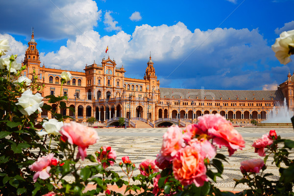 Imagine de stoc: Spania · pătrat · primăvară · oraş · trandafiri · călători