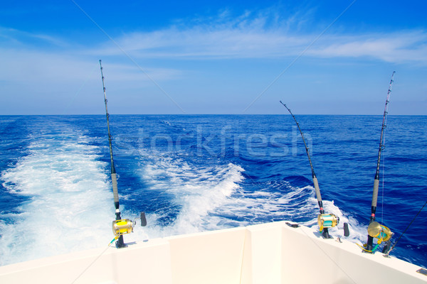 Barcă pescuit trolling adanc albastru mare Imagine de stoc © lunamarina