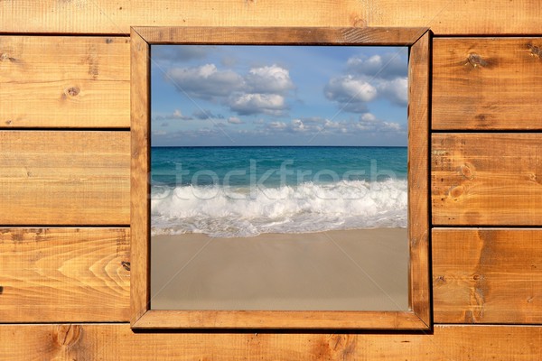 Stock photo: Window seascape view from wooden room