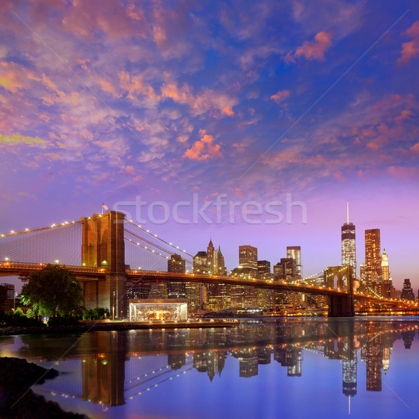 Brooklyn Bridge sunset New York Manhattan Stock photo © lunamarina