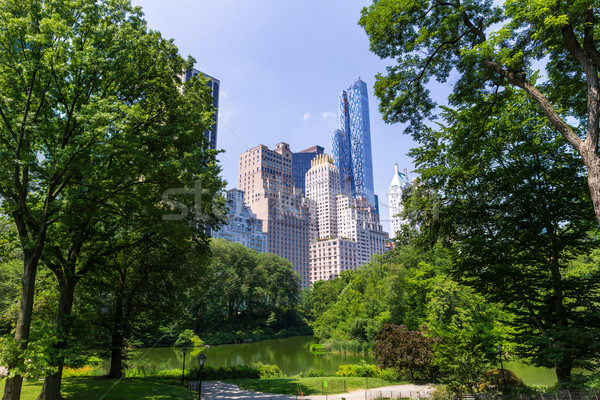 Stockfoto: Central · Park · vijver · Manhattan · New · York · hemel · stad