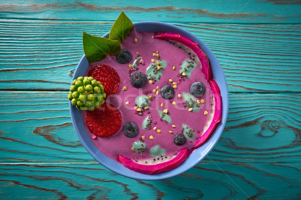 Stock photo: Acai bowl smoothie with chia strawberry blueberry