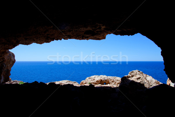Cave hole in Barbaria Formentera with blue sea view Stock photo © lunamarina