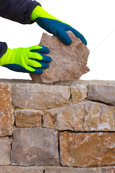 каменщик рук рабочих кирпичная кладка каменной стеной стороны Сток-фото © lunamarina