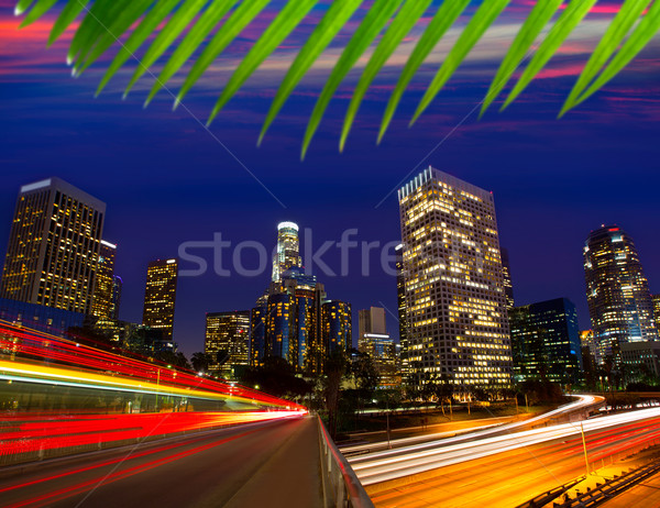Stock photo: Downtown LA night Los Angeles sunset skyline California