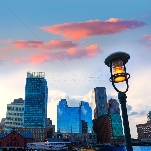 Stockfoto: Boston · zonsondergang · skyline · fan · pier · Massachusetts