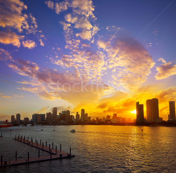 Stock fotó: Miami · belváros · sziluett · naplemente · Florida · USA