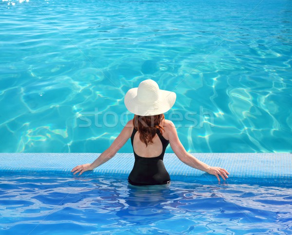 Caribbean sea view from blue pool rear woman Stock photo © lunamarina