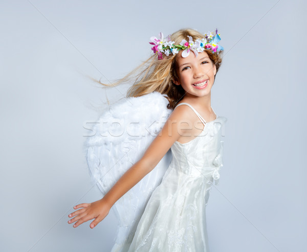 Angel children girl wind in hair fashion flowers crown Stock photo © lunamarina