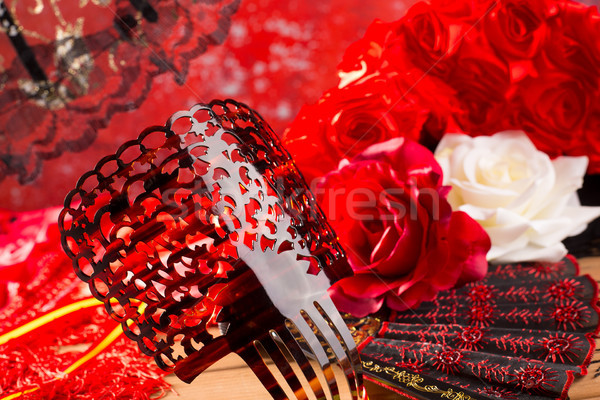 弗拉門戈 風扇 玫瑰 典型 西班牙 商業照片 © lunamarina