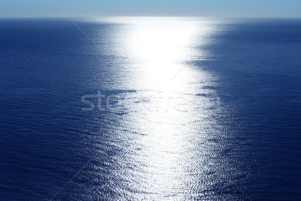 Blue sky horizon bird view with sun reflexion white line Stock photo © lunamarina